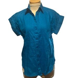 Lauren Ralph Lauren Blue Short Sleeve Linen Shirt with Folded Cuffs  Size XS
